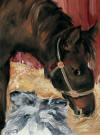 Painting by Deborah Sprague of Windchill rescue colt and Walker